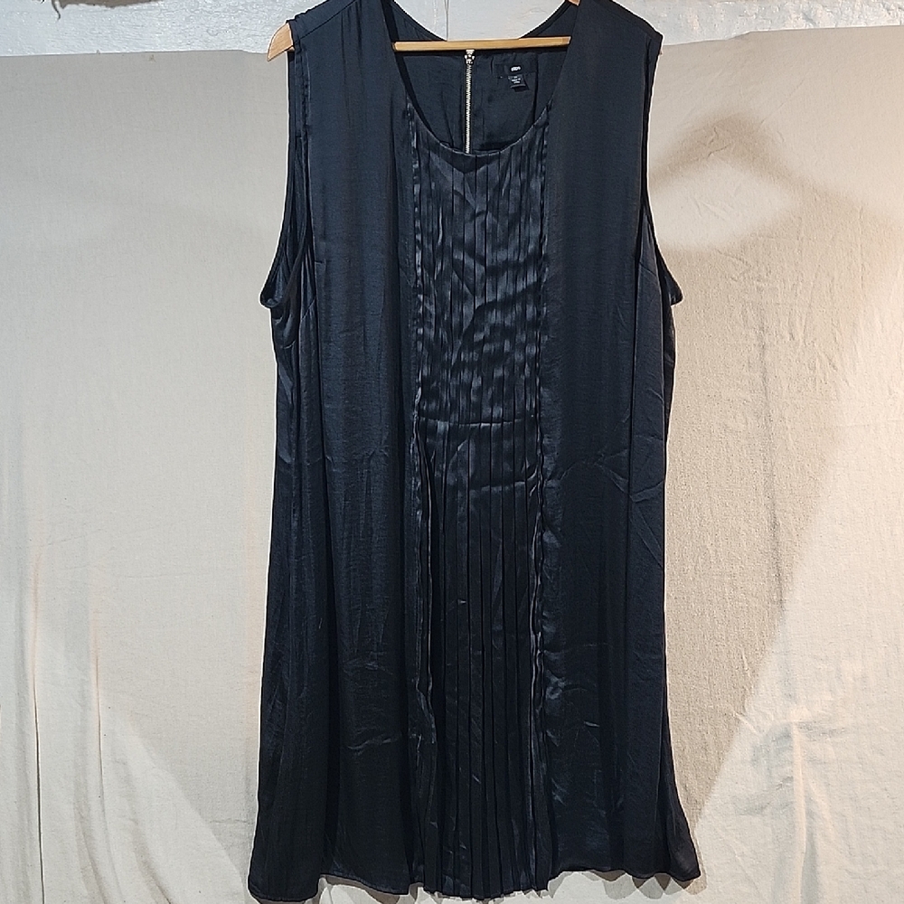 Ellos Elegant Silky Black Sleeveless Pleated Front Womens‎ Midi Dress Size 2X